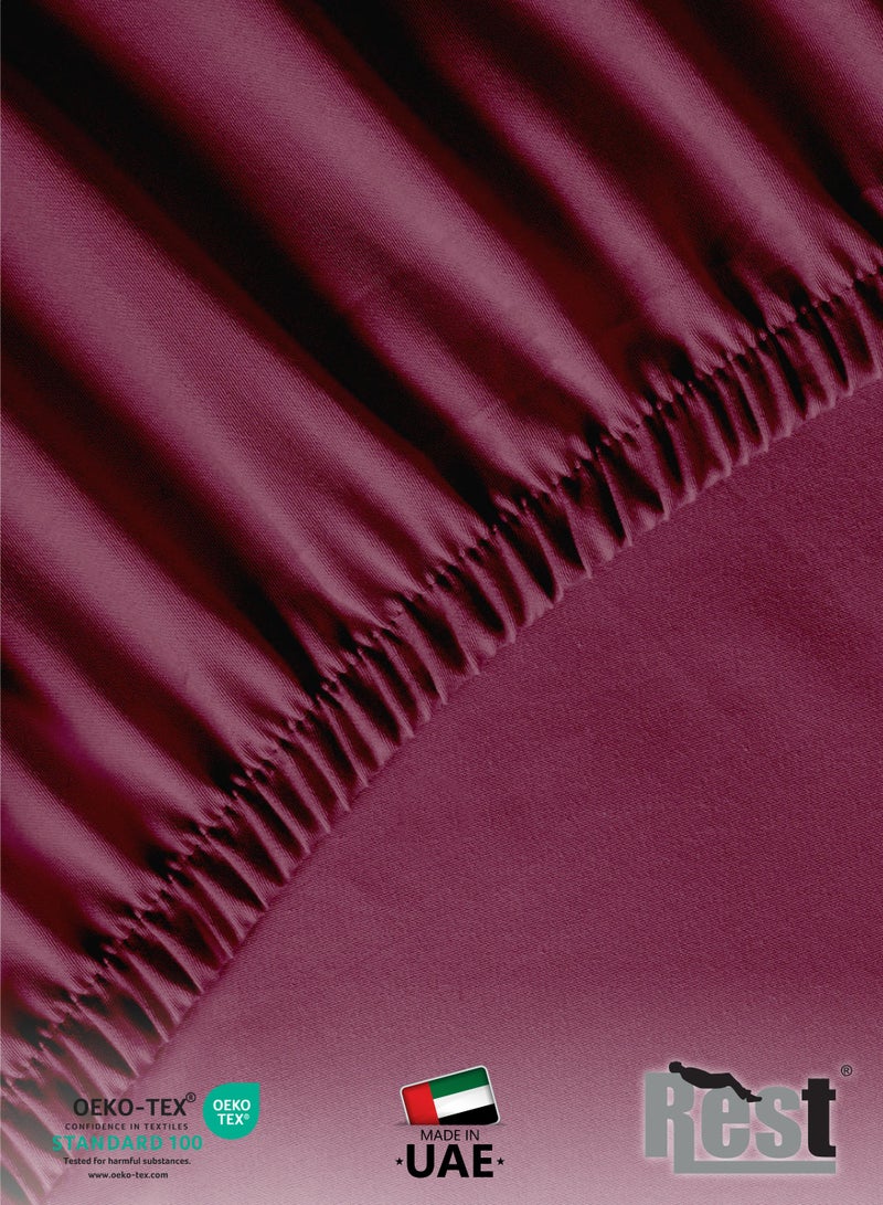 REST 3-Piece Burgundy Plush 160x200+30cm Fitted Bedsheet Set Includes 1 Deep Pocket Fitted Bedsheet and 2 Pillow Covers, Breathable and Machine Washable - Image 4